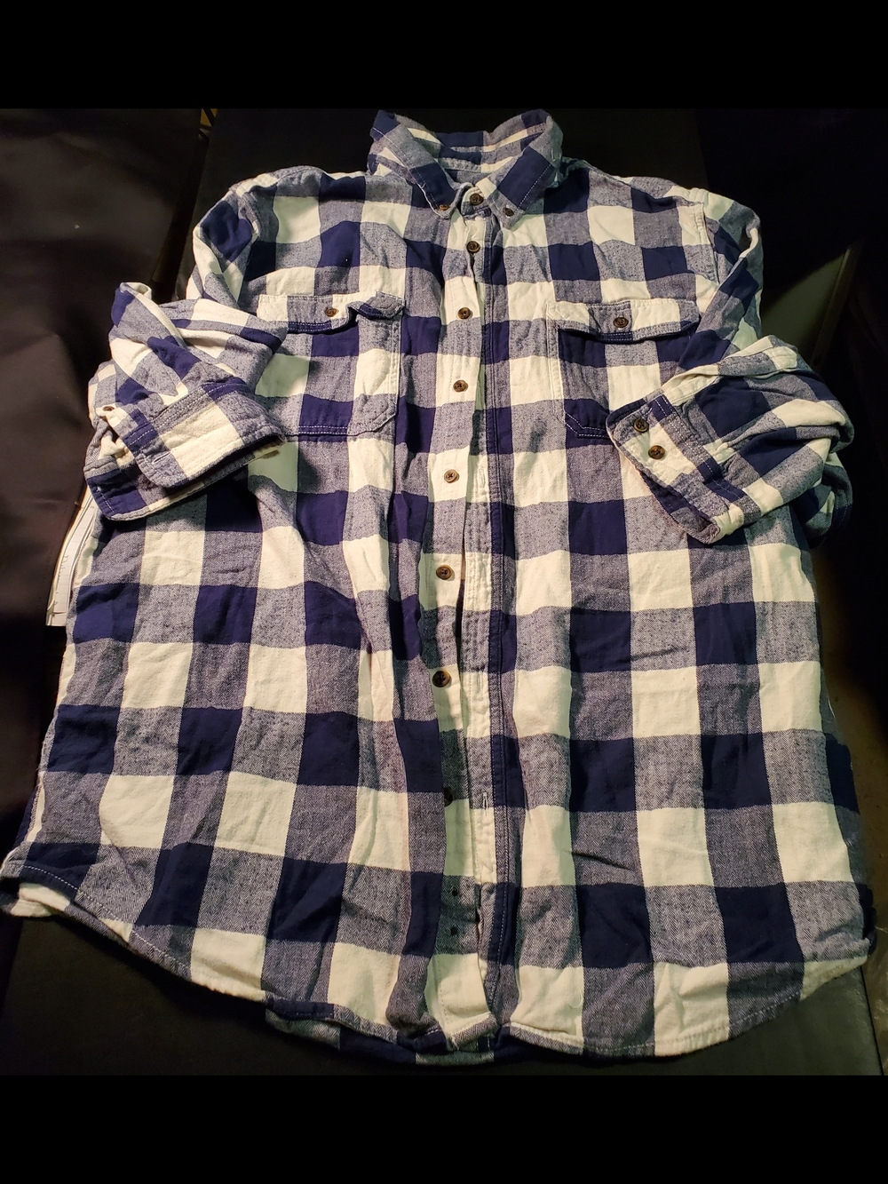 George Size 2xl Navy and White Check Plaid Button-Down Shirt